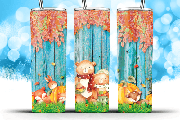 Bear Autumn Fall Leaves Floral 20oz Wrap
