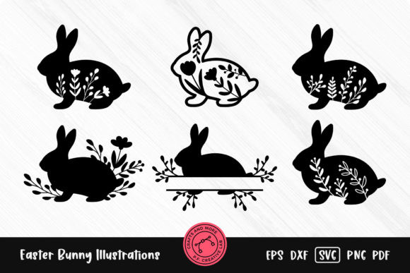 Easter Bunny Floral Rabbit Silhouettes