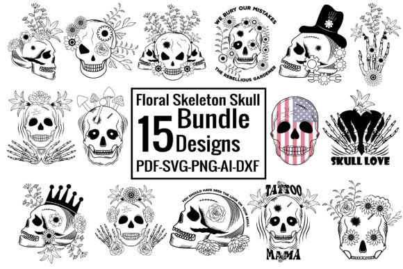 Floral Celestial Skeleton Skull Bundle