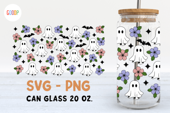 Floral Ghost Glass Can