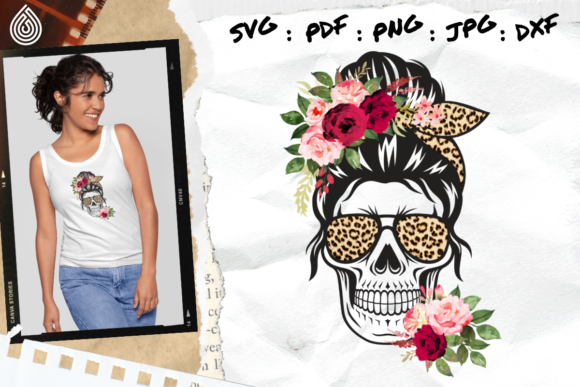 Floral Leopard Messy Bun Skull