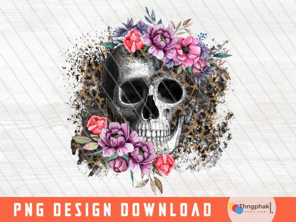 Floral Leopard Skull Sublimation Design