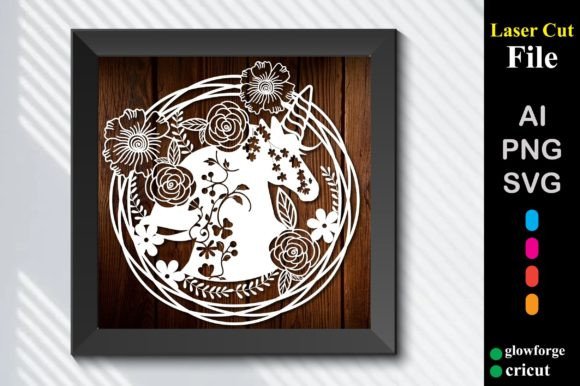 Floral Unicorn Laser Paper Cut Template