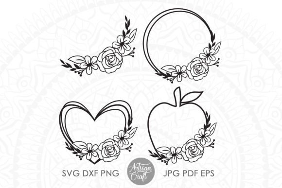 Flower Wreath SVG, Circle Frame, Apple