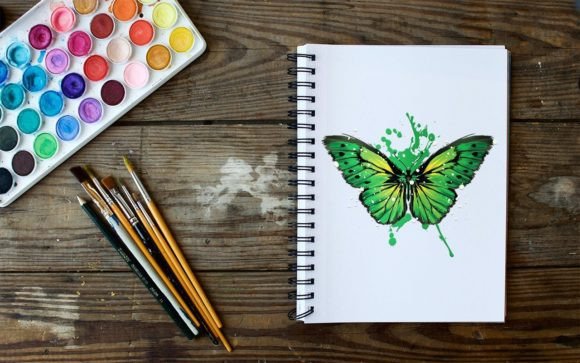 Paper Cut Green Watercolor Butterfly SVG