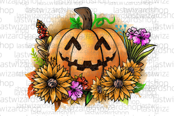 Pumpkin and Flower PNG: Painted Floral