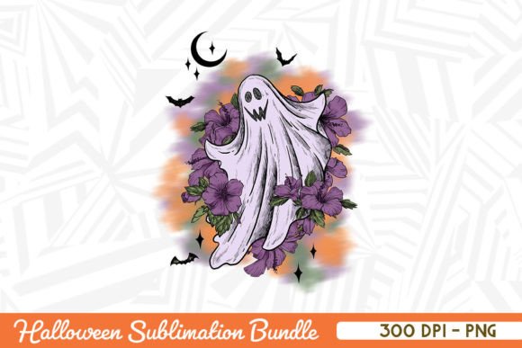 Retro Floral Ghost Halloween Floral PNG