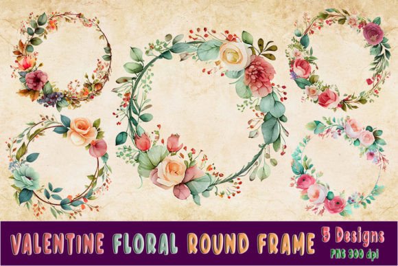 Valentine Watercolor Floral Round Frame