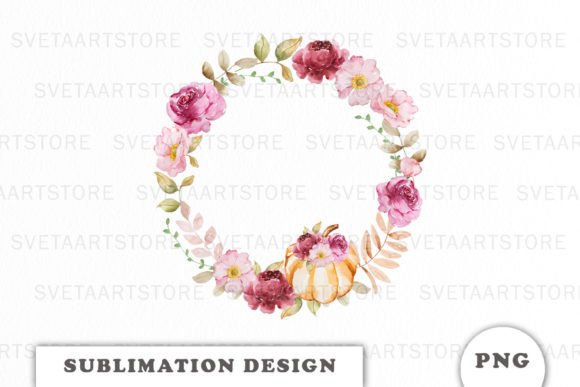 Watercolor Floral Pumpkin Frame PNG